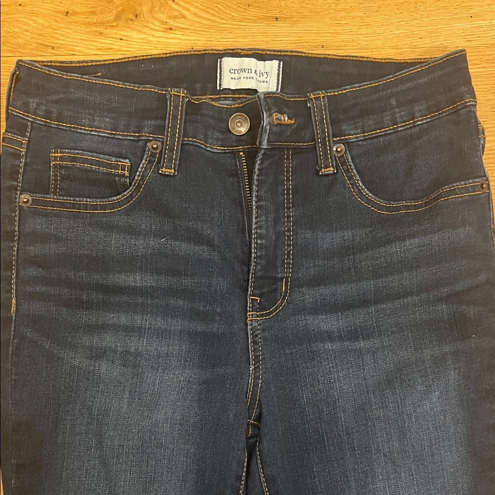 Crown & Ivy Women's High Rise Dark Indigo Jeans